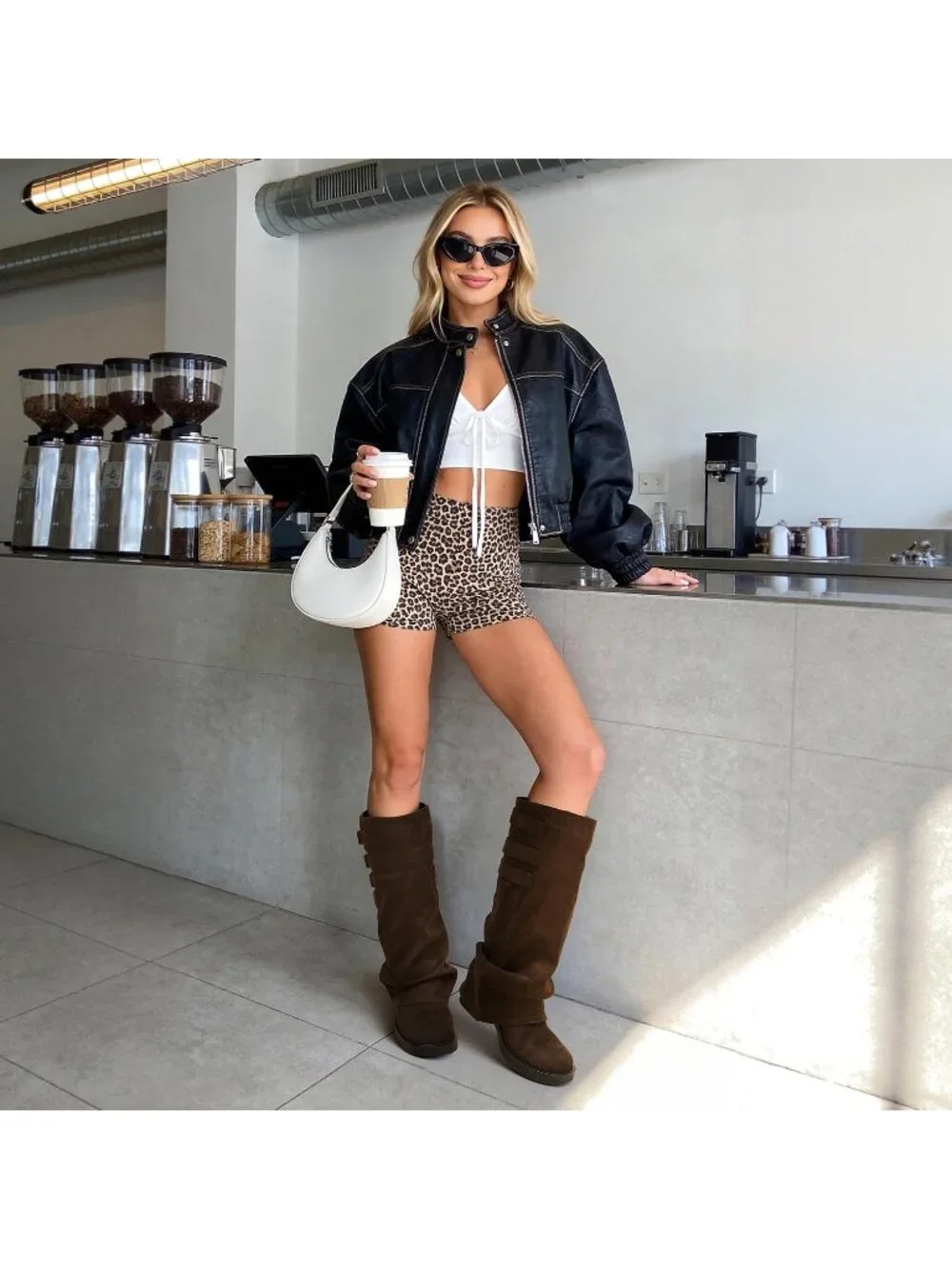 Women's Dark Brown Fashion Adjustable Buckle Low Chunky Heel Slouchy Boots